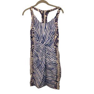 rebecca minkoff blue white zebra stripe paisley bird print SILK shift dr…